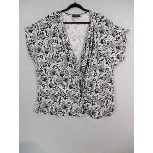 Lane Bryant Womens Black & White Floral Print Twist‎ Front Top Size 26/28